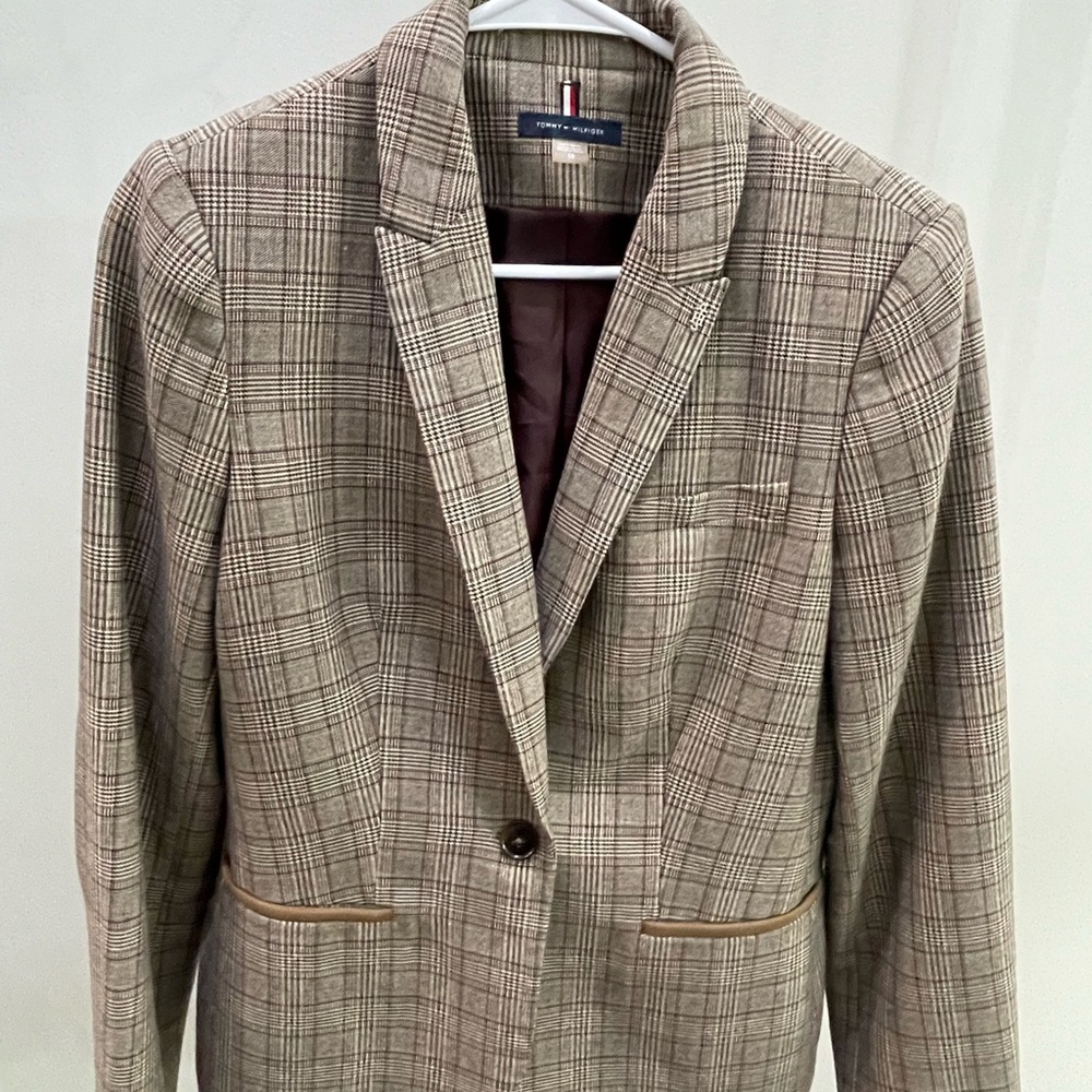 Tommy Hilfiger Brown Plaid Blazer Women’s Size 10 Classic Tailored Jacket